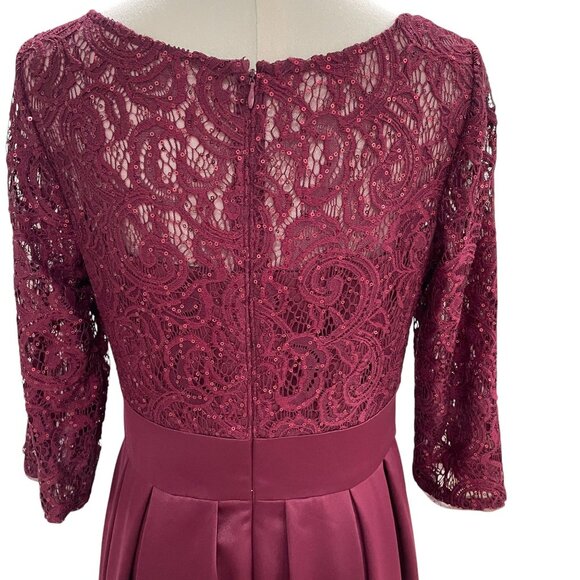 Alex Evenings Petite Burgundy Lace Chiffon Dress Formal Cocktail Wedding Guest - Picture 12 of 13
